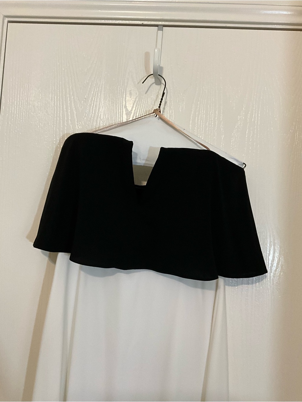BCBGMaxAzria Black and White Wedding Dress with Capelet